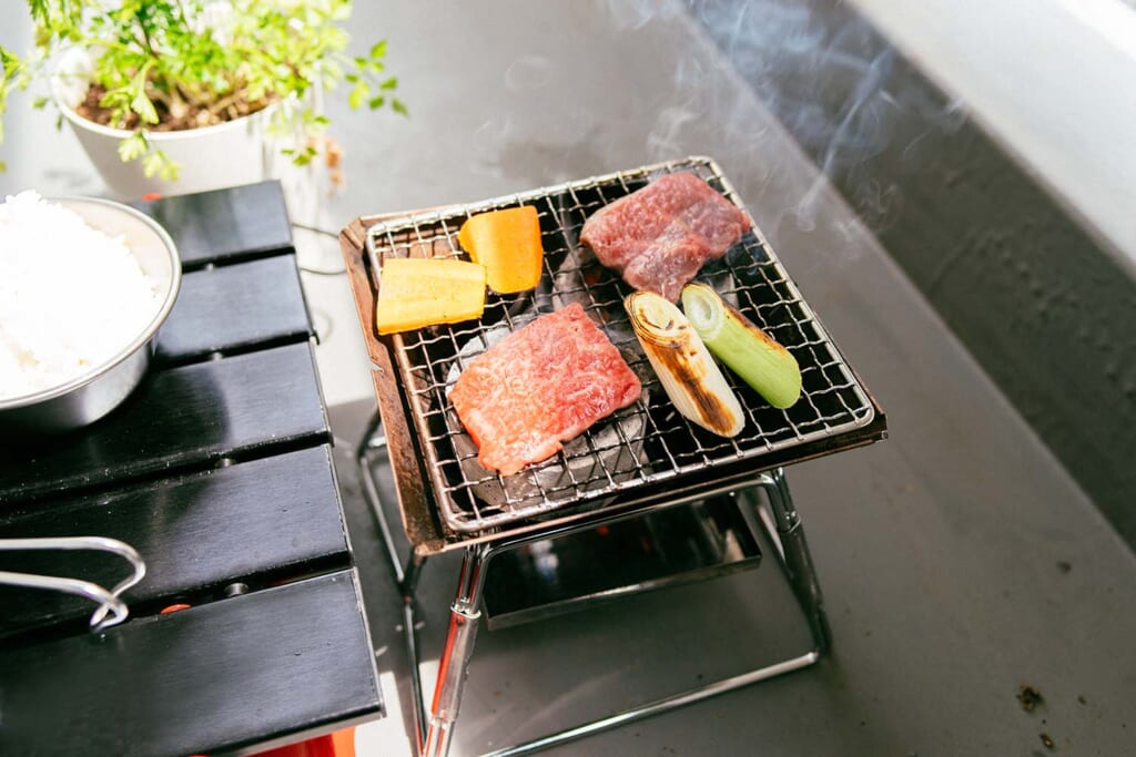 ベランダでBBQ