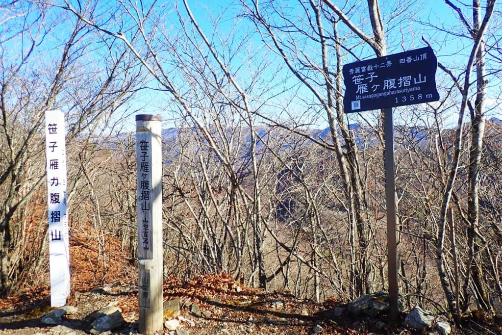 笹子雁ヶ腹摺山の山頂標識群