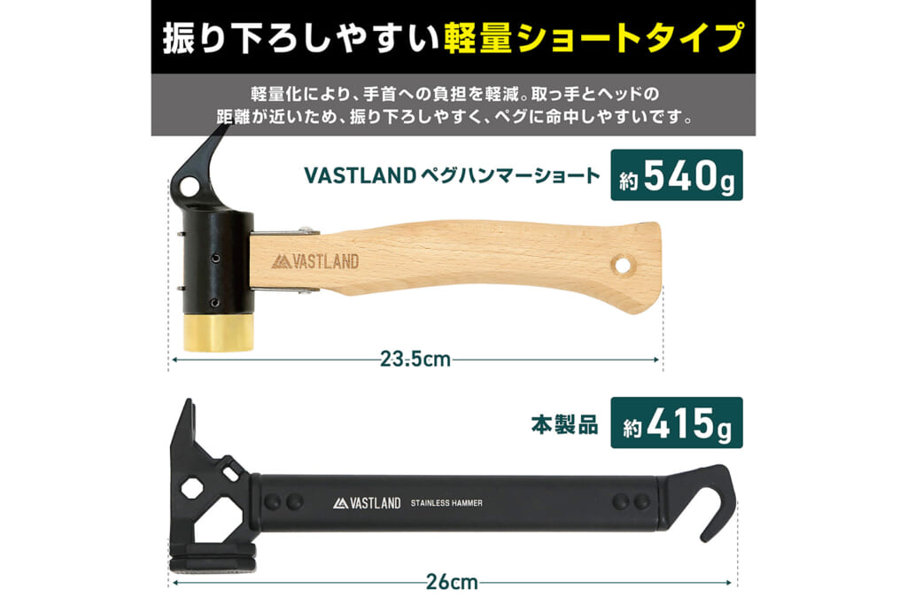 VASTLANDのステンレスペグハンマーとペグハンマーショート