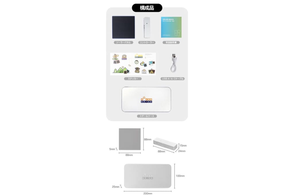 SolarBrick／ケースと本体のサイズ説明