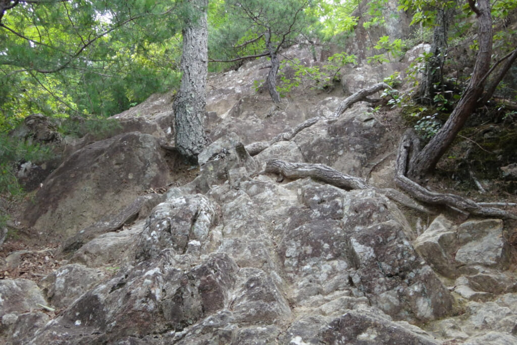 有馬富士登山中にある岩場